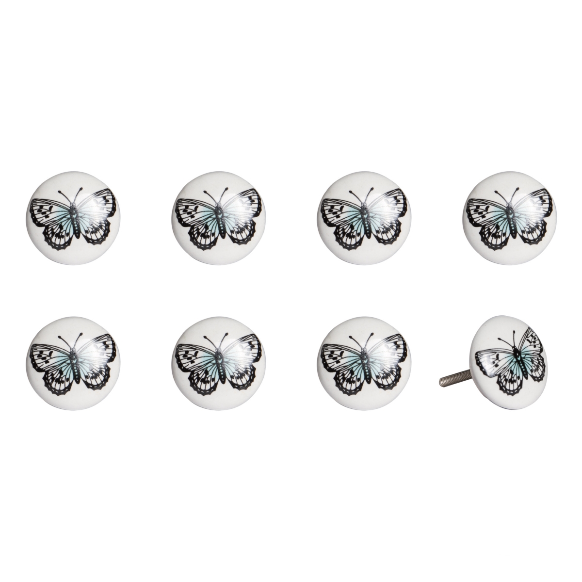 544422 Black & White Ceramic & Metal Drawer Pull Knobs - Set of 8