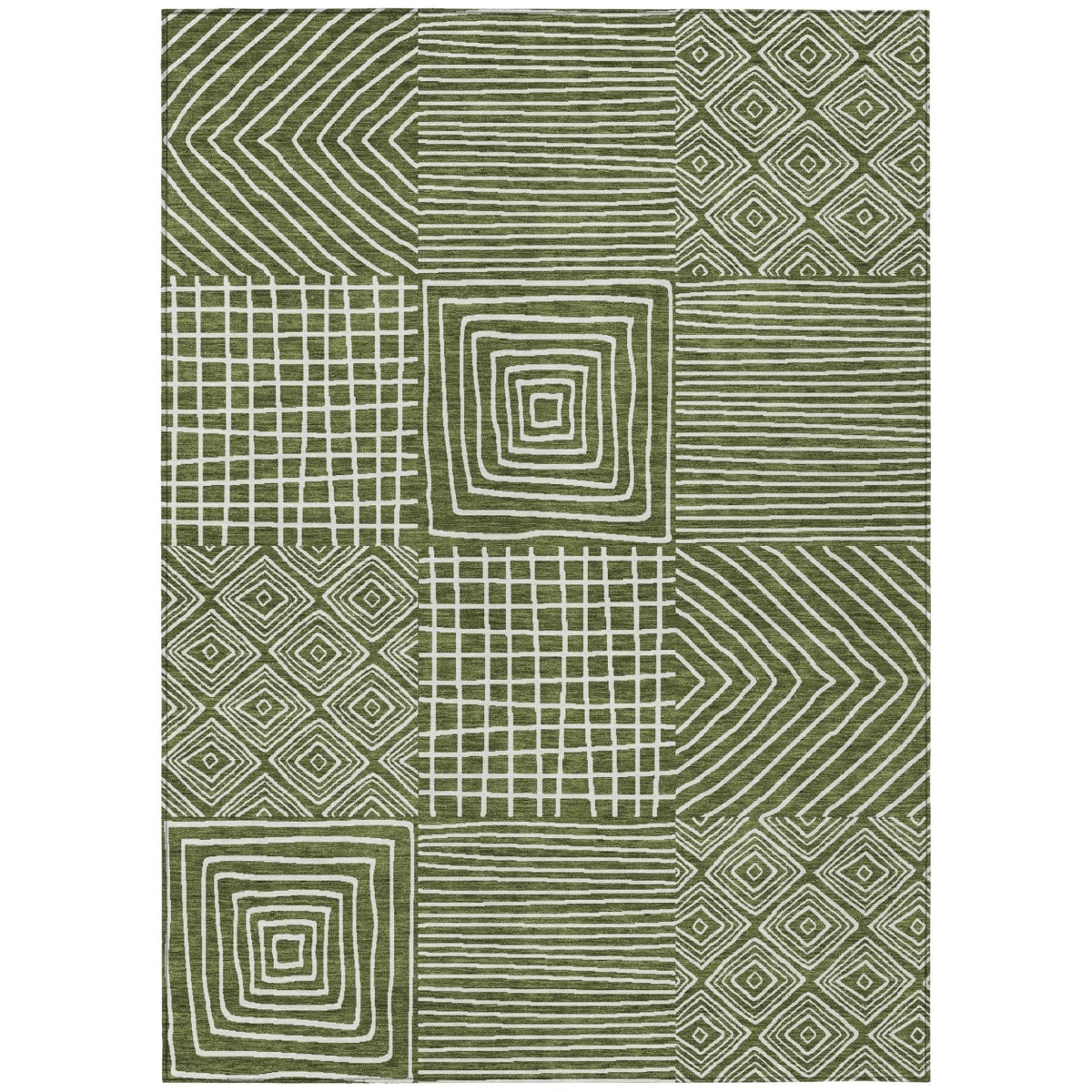600763 5 x 8 ft. Olive Green & Ivory Geometric Washable Indoor & Outdoor Rectangle Area Rug