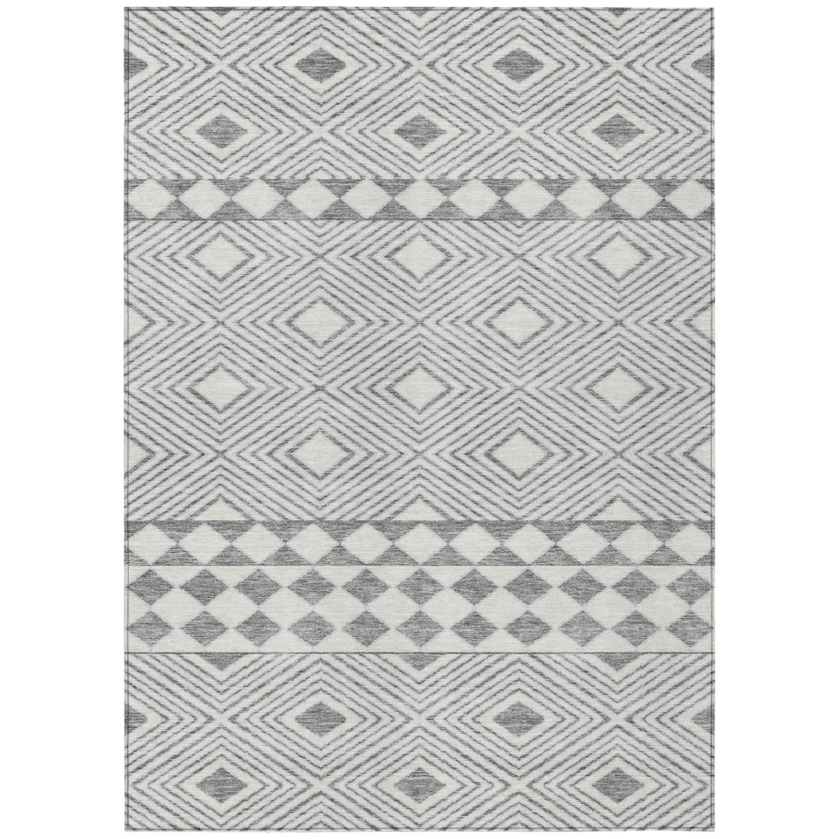 593433 5 x 8 ft. Gray & Ivory Geometric Washable Indoor & Outdoor Rectangle Area Rug