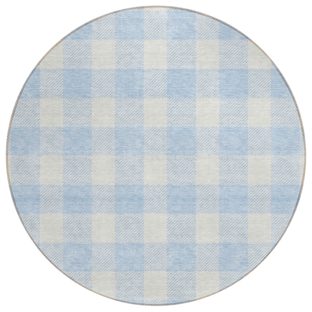 595435 8 ft. Sky Blue & Gray Round Plaid Washable Indoor & Outdoor Area Rug