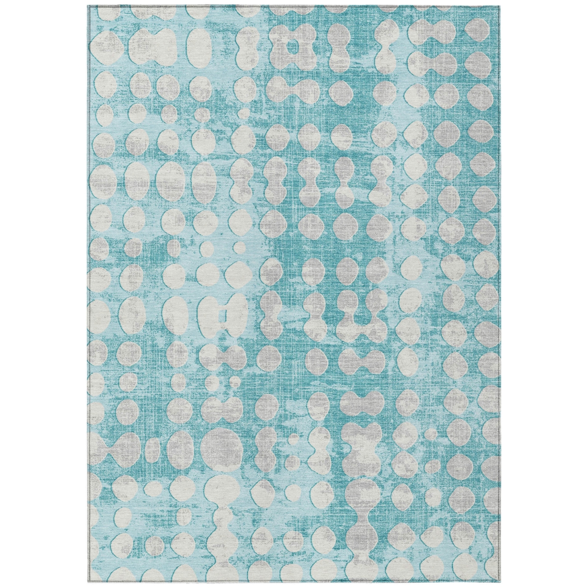 590979 3 x 5 ft. Teal Blue & Ivory Abstract Washable Indoor & Outdoor Rectangle Area Rug