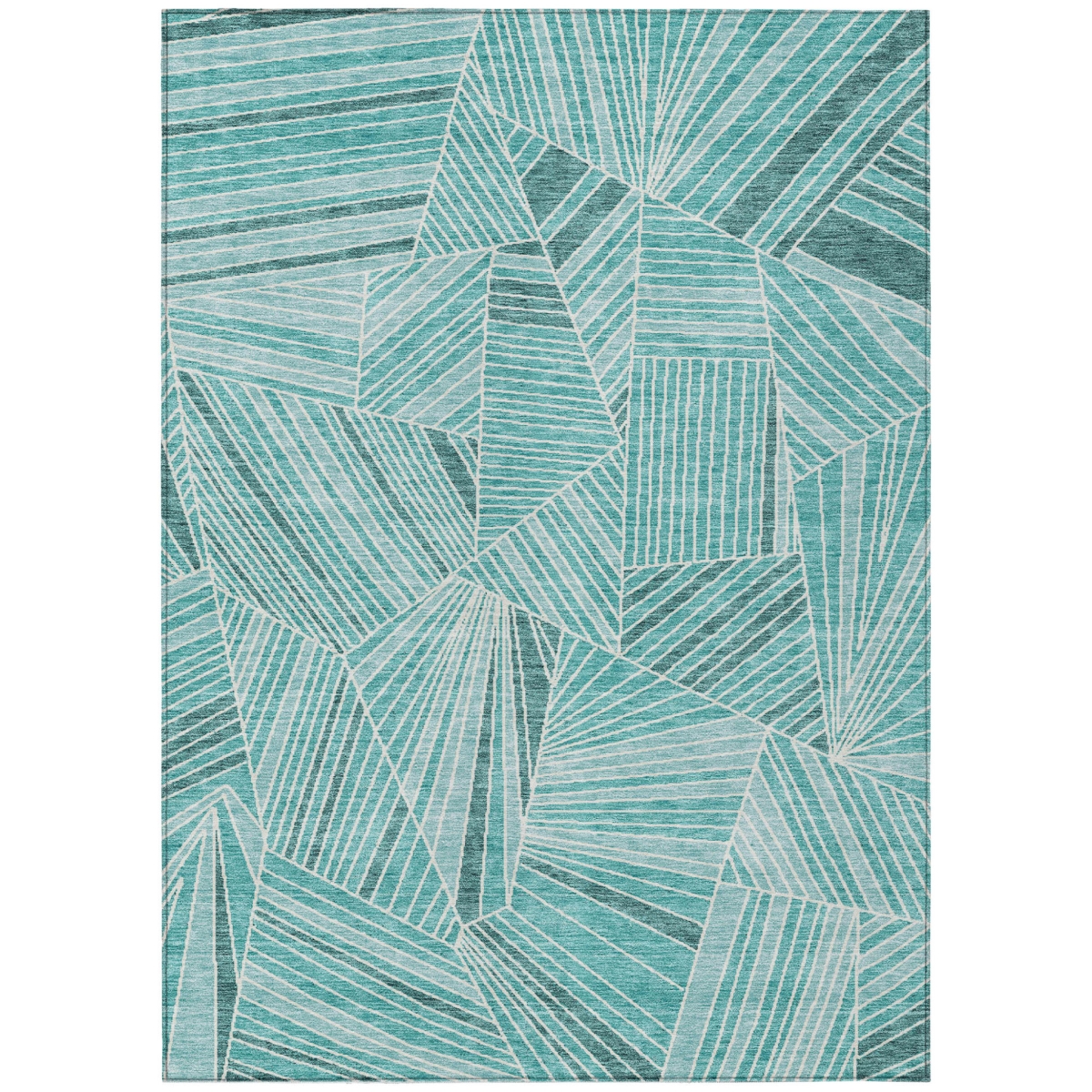 594814 10 x 14 ft. Teal Blue & Ivory Geometric Washable Indoor & Outdoor Rectangle Area Rug