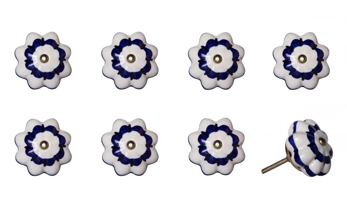 544435 Blue & White Ceramic & Metal Drawer Pull Knobs - Set of 8