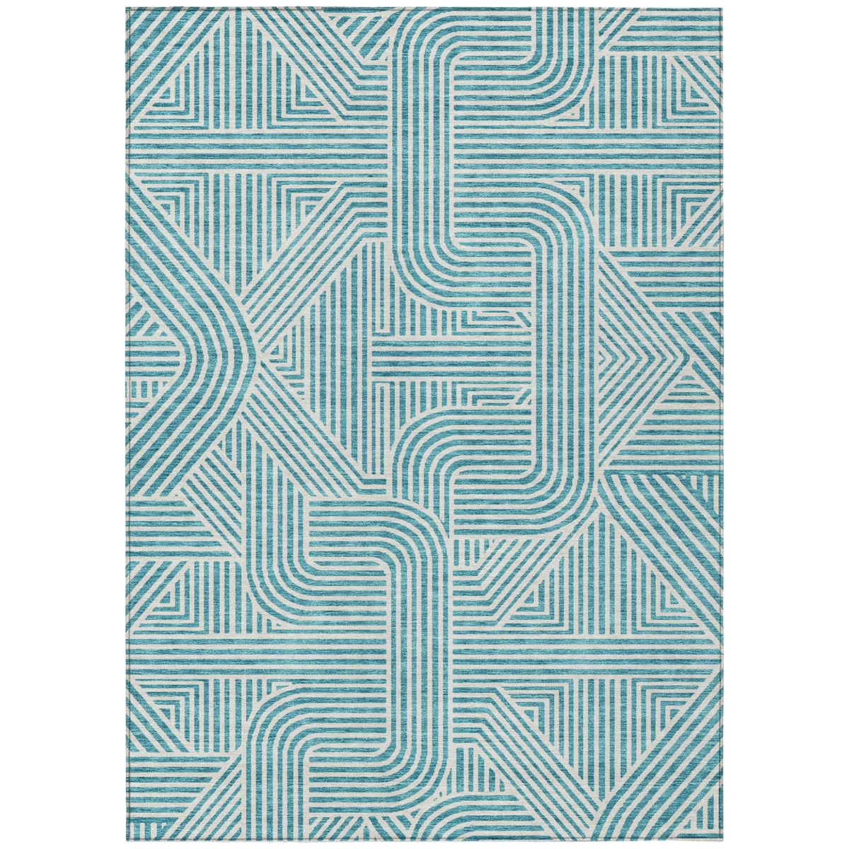 594960 5 x 8 ft. Teal Blue & Ivory Abstract Washable Indoor & Outdoor Rectangle Area Rug