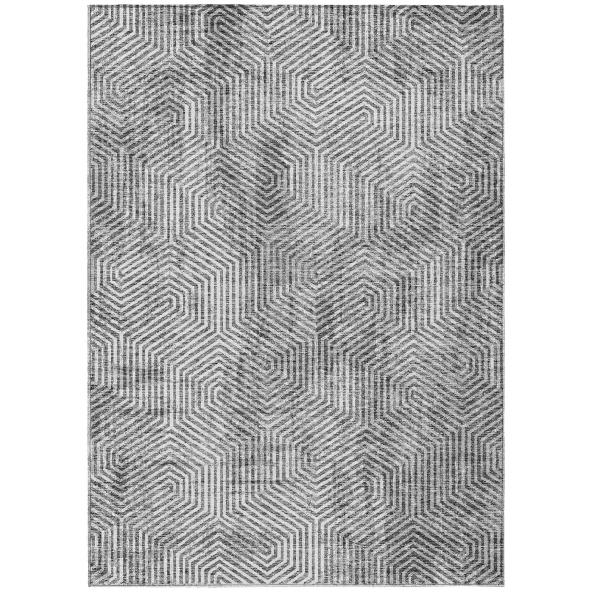 594584 8 x 10 ft. Silver & Gray Geometric Washable Indoor & Outdoor Rectangle Area Rug