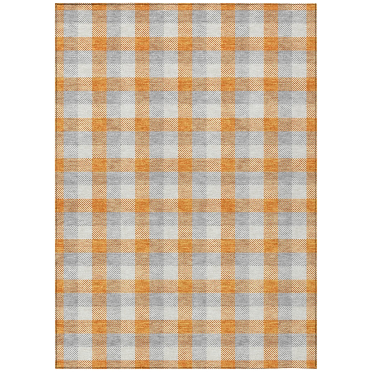 601421 10 x 14 ft. Orange Gray & Beige Plaid Washable Indoor & Outdoor Rectangle Area Rug