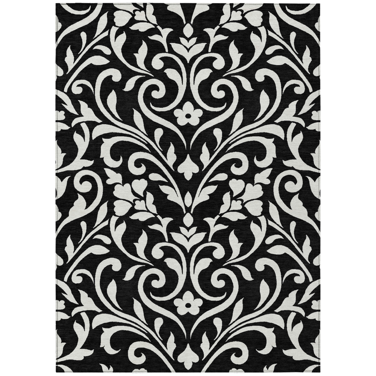 591422 10 x 14 ft. Black & Ivory Floral Washable Indoor & Outdoor Rectangle Area Rug
