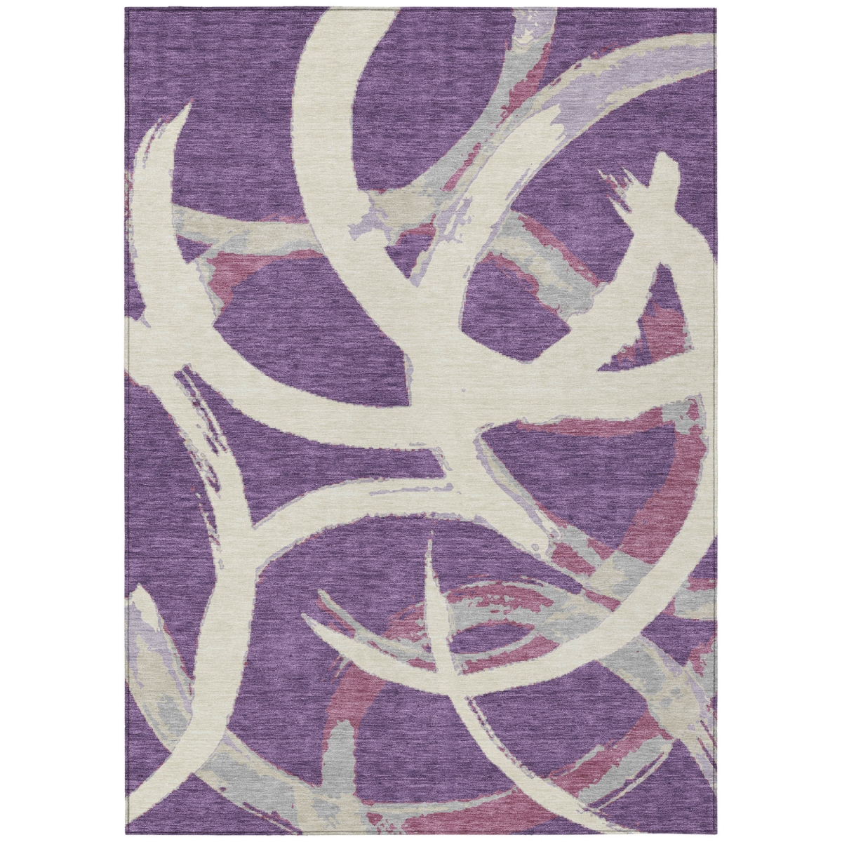 599159 10 x 14 ft. Purple, Ivory & Gray Abstract Washable Indoor & Outdoor Rectangle Area Rug