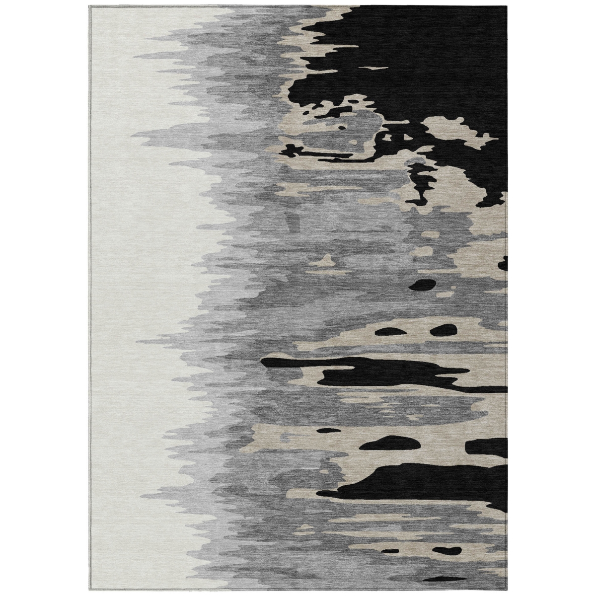 601180 9 x 12 ft. Black, Gray & Ivory Abstract Washable Indoor & Outdoor Rectangle Area Rug