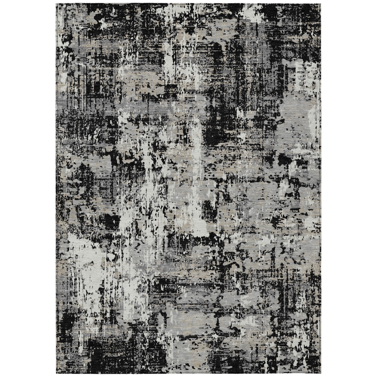 597932 3 x 5 ft. Black & Gray Abstract Washable Indoor & Outdoor Rectangle Area Rug