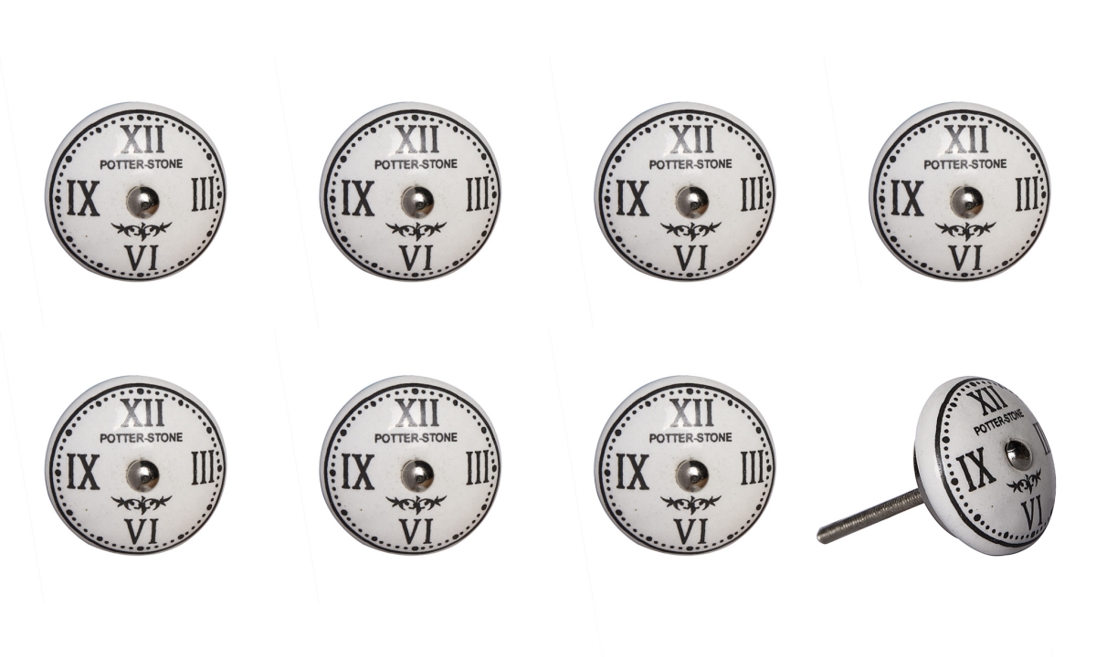 544416 Black & White Ceramic & Metal Drawer Pull Knobs - Set of 8