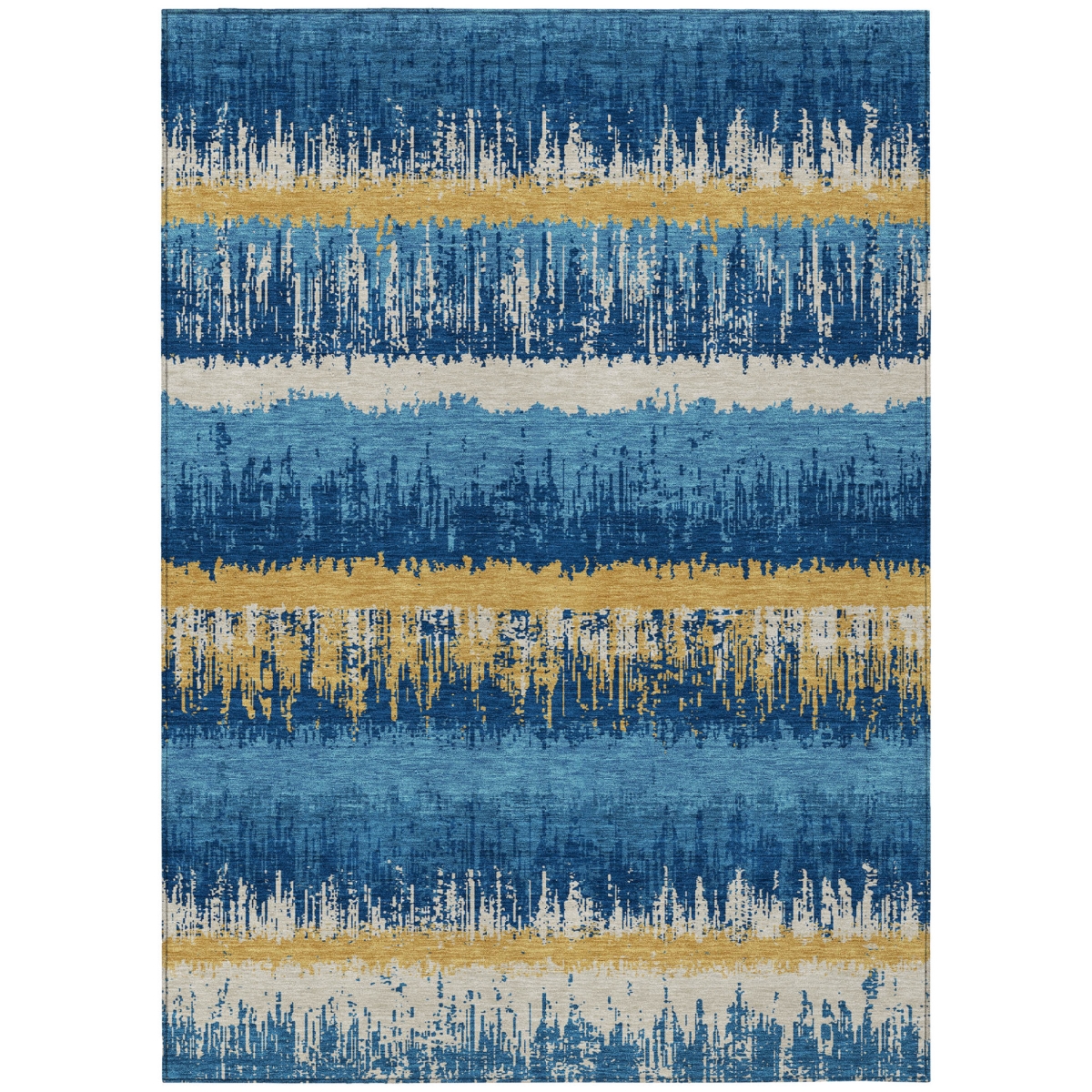 598375 10 x 14 ft. Navy Blue, Gold & Ivory Striped Washable Indoor & Outdoor Rectangle Area Rug
