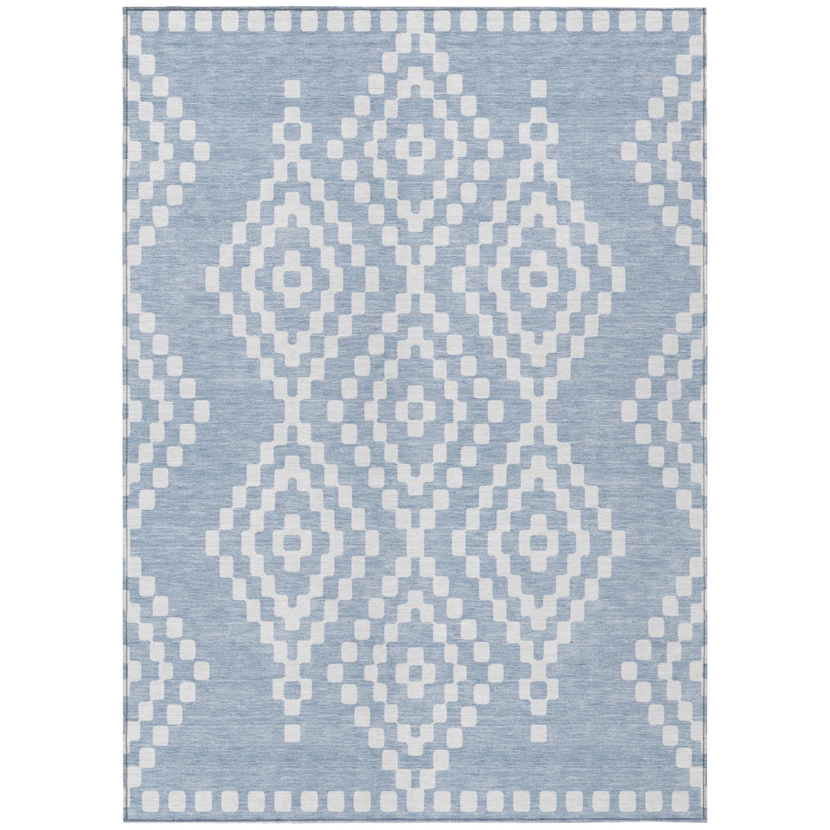 592620 8 x 10 ft. Denim Blue & Ivory Geometric Washable Indoor & Outdoor Rectangle Area Rug