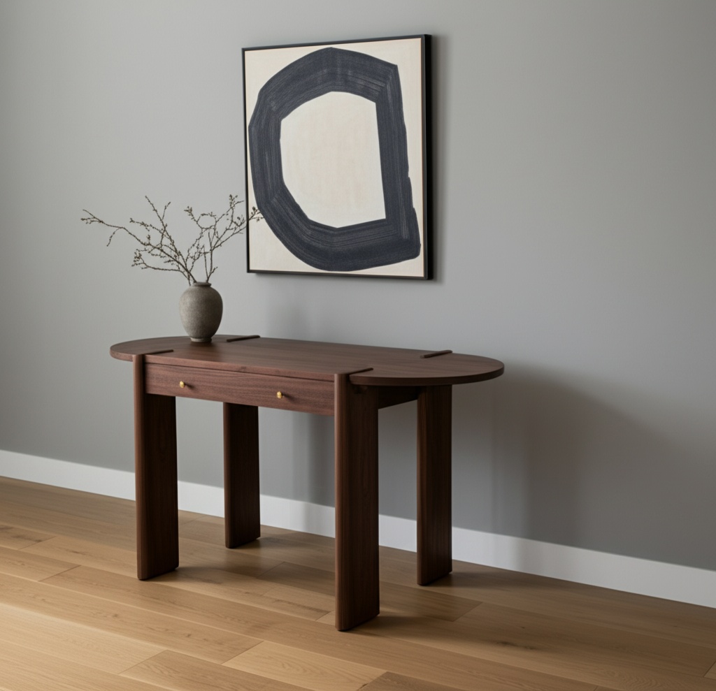 605953 59 in. Dark Brown Solid Wood Oval Writing Desk