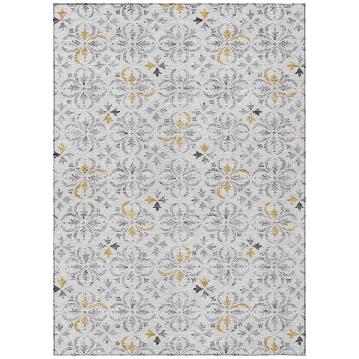 595990 10 x 14 ft. Silver, Gray & Gold Floral Washable Indoor & Outdoor Rectangle Area Rug