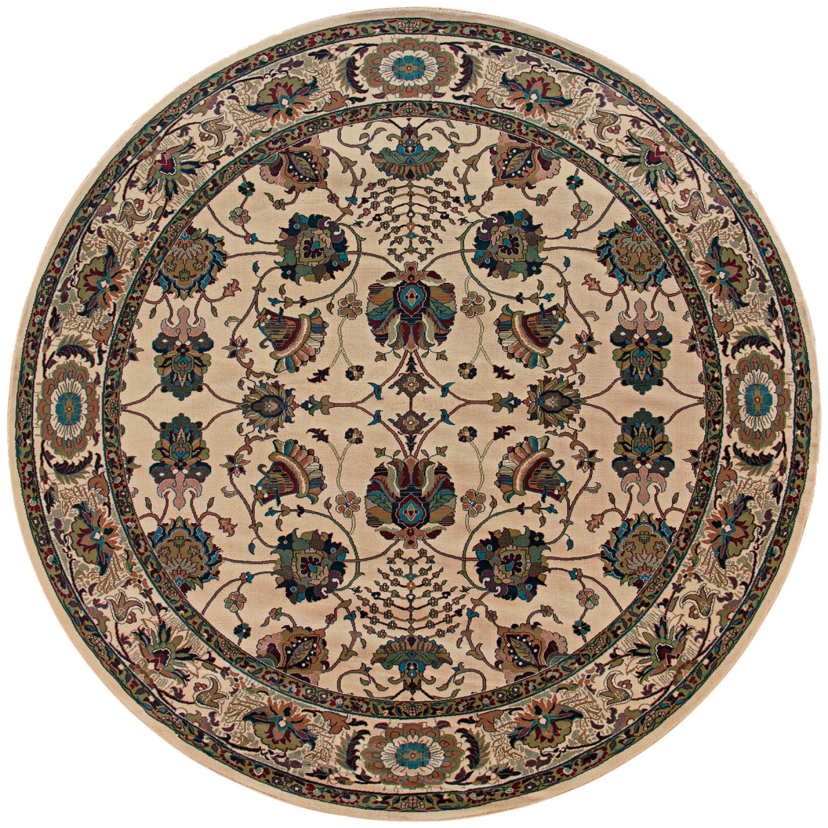 574129 8 ft. Ivory & Red Oriental Round Traditional Rug