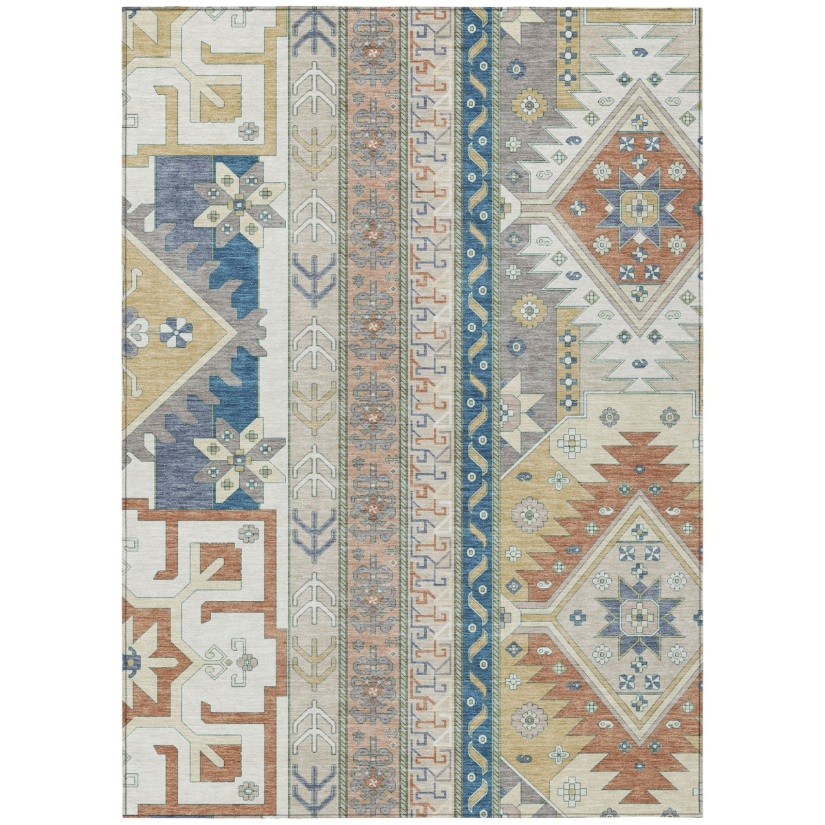 598471 10 x 14 ft. Ivory Blue & Brown Aztec Washable Indoor & Outdoor Rectangle Area Rug