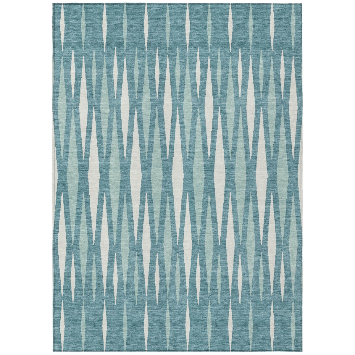 591909 3 x 5 ft. Teal Blue & Ivory Geometric Washable Indoor & Outdoor Rectangle Area Rug