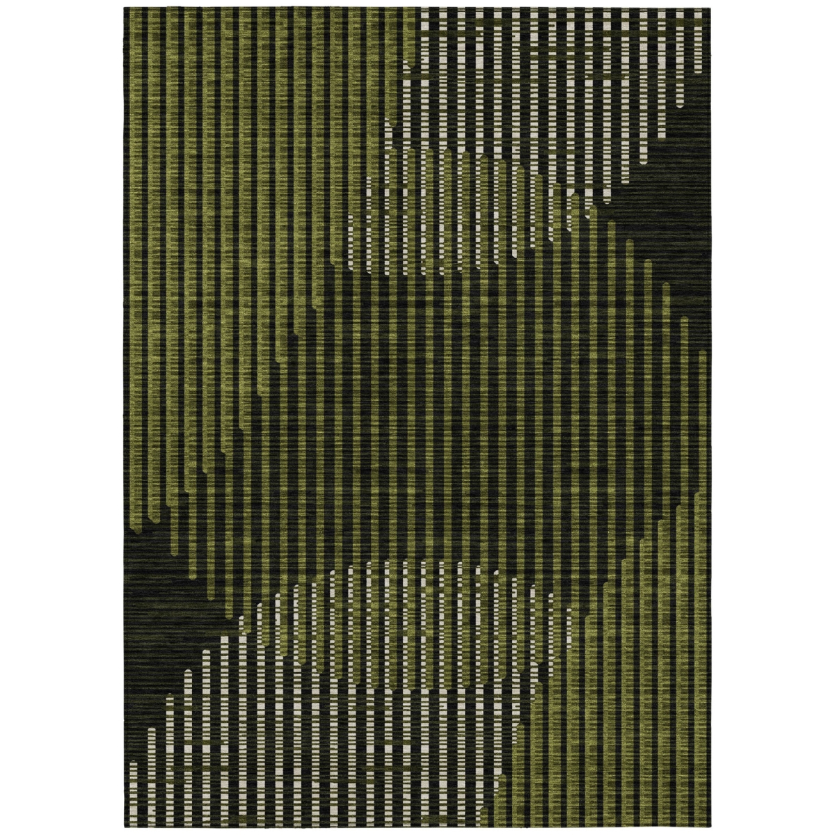 597643 3 x 5 ft. Olive Green & Black Geometric Washable Indoor & Outdoor Rectangle Area Rug