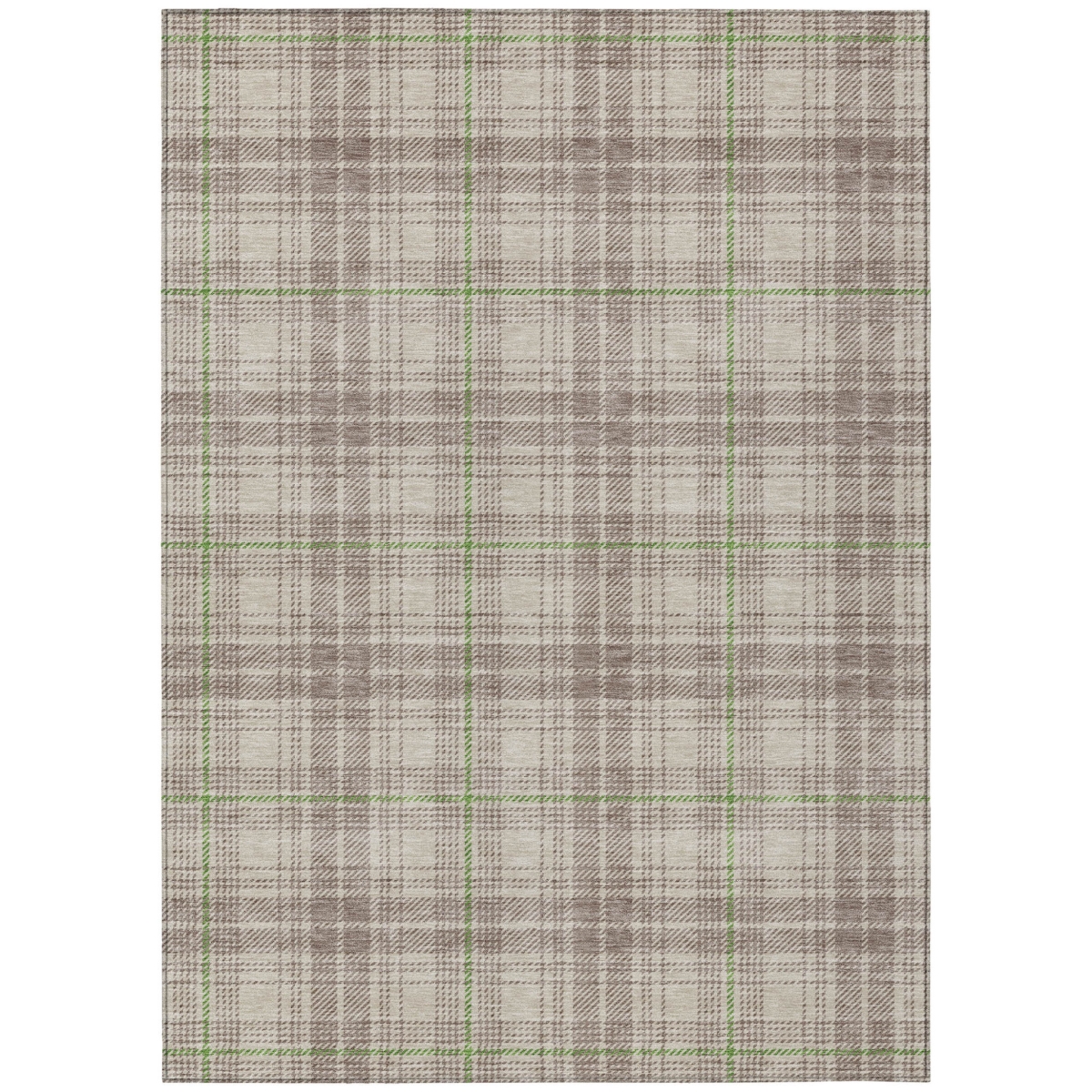 Beige Ivory & Green Plaid Area Rug - 3 x 5 ft - Machine Washable - Stain Resistant