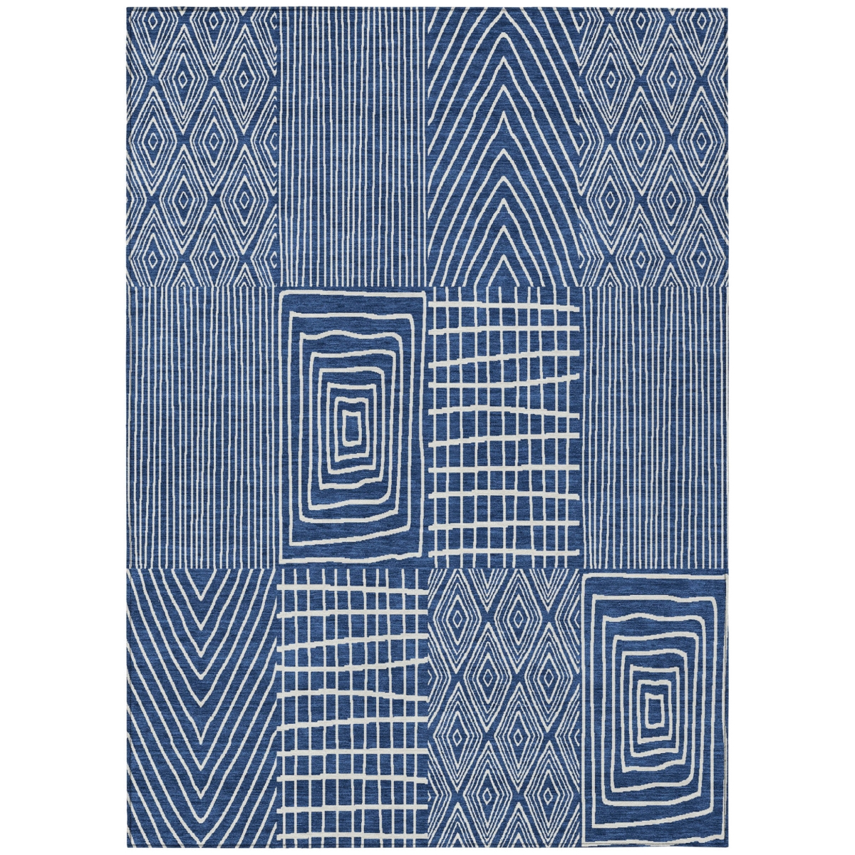 596955 10 x 14 ft. Navy Blue & Ivory Geometric Washable Indoor & Outdoor Rectangle Area Rug