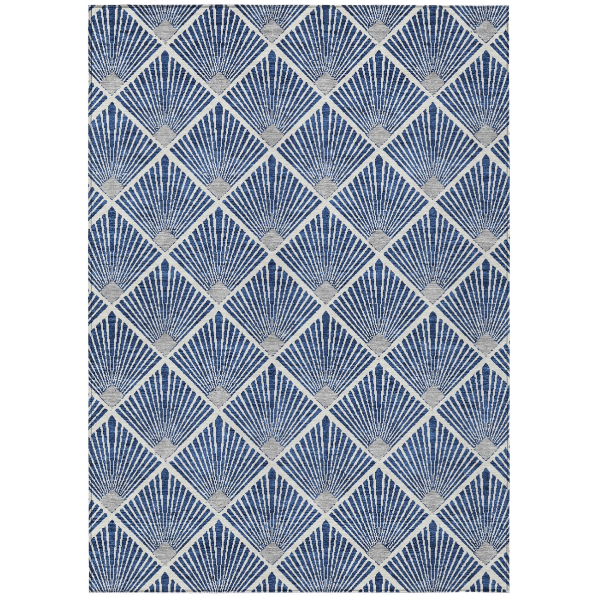 594726 5 x 8 ft. Navy Blue, Gray & Ivory Geometric Washable Indoor & Outdoor Rectangle Area Rug