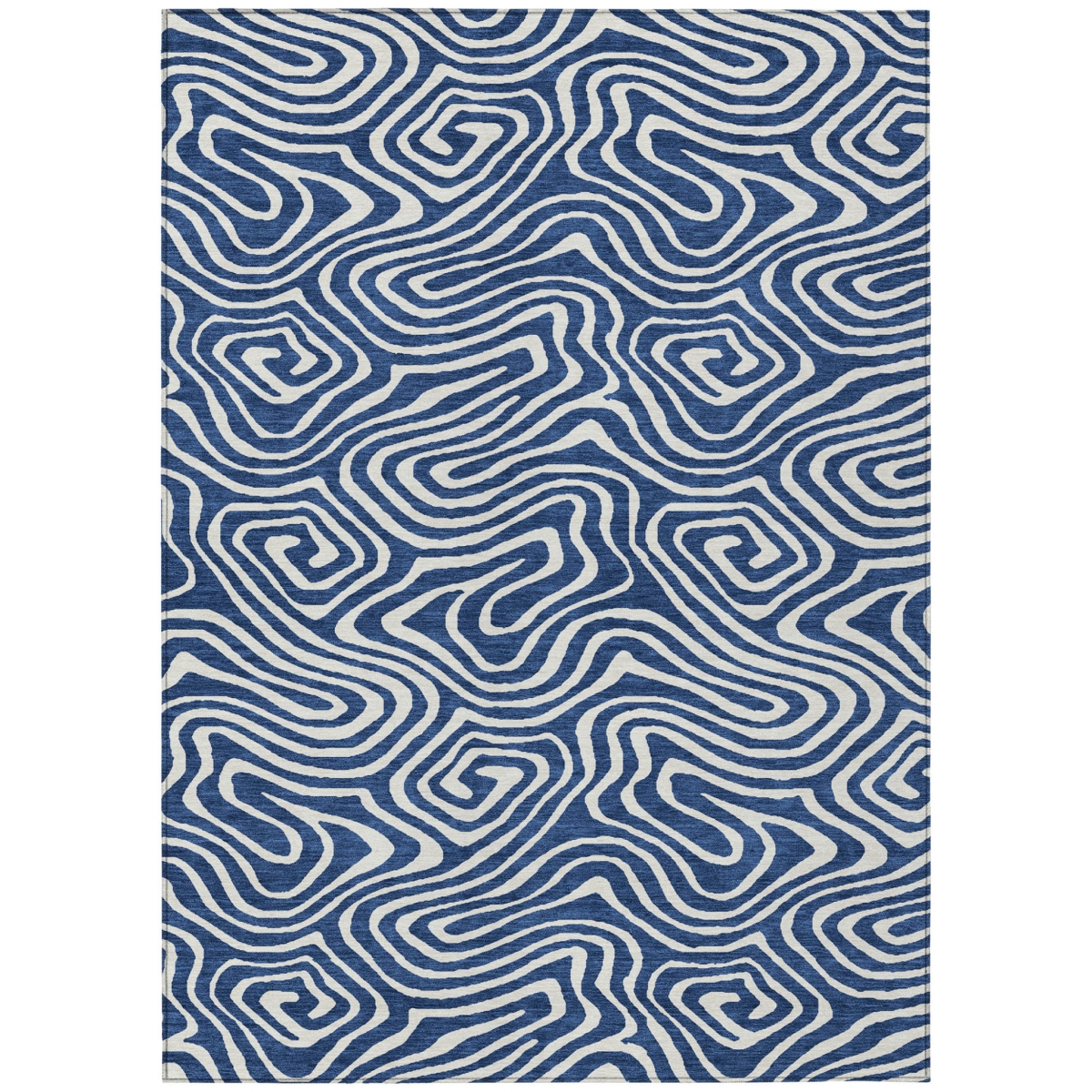 598980 3 x 5 ft. Navy Blue & Ivory Abstract Washable Indoor & Outdoor Rectangle Area Rug