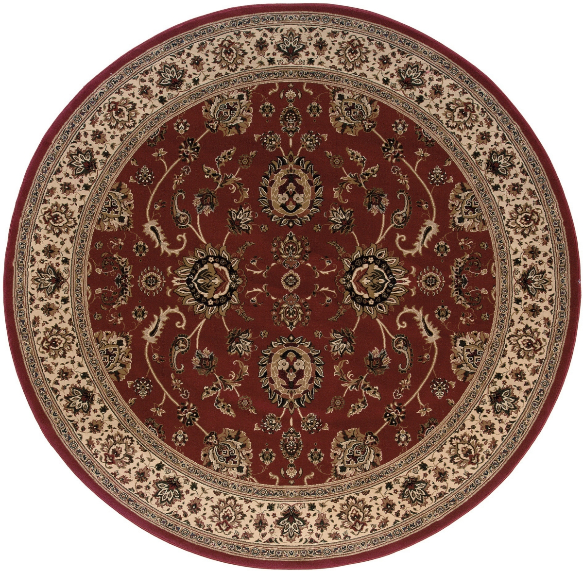 574165 8 ft. Red & Ivory Oriental Round Traditional Rug