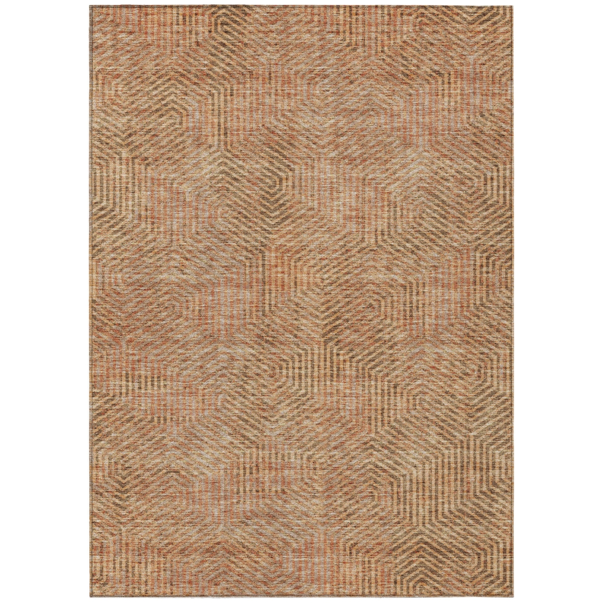 594534 5 x 8 ft. Copper, Brown & Beige Geometric Washable Indoor & Outdoor Rectangle Area Rug