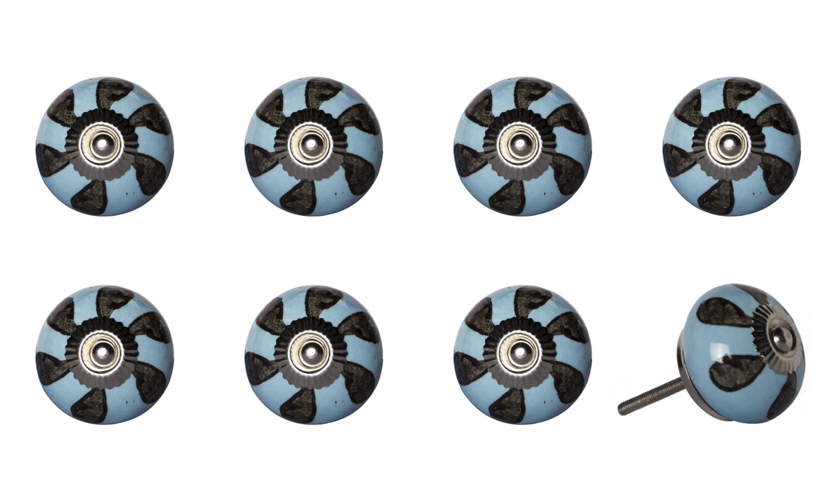544440 Blue & Gray Ceramic & Metal Drawer Pull Knobs - Set of 8
