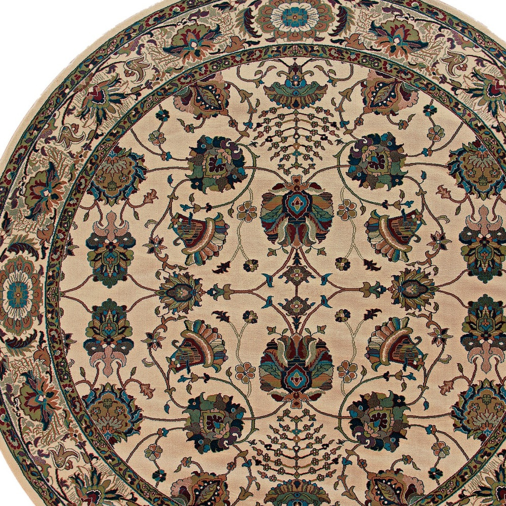 574128 6 ft. Ivory Floral Round Traditional Rug