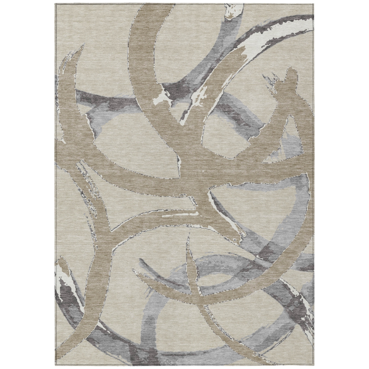 599100 3 x 5 ft. Beige, Ivory & Gray Abstract Washable Indoor & Outdoor Rectangle Area Rug