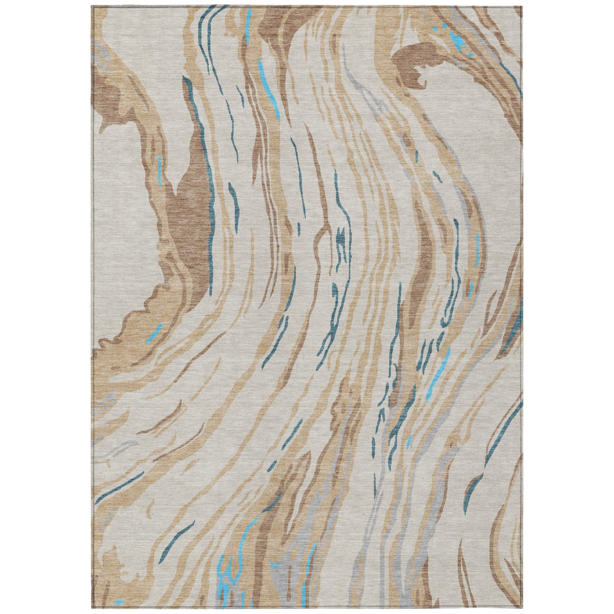 600205 5 x 8 ft. Beige, Teal Blue & Ivory Abstract Washable Indoor & Outdoor Rectangle Area Rug