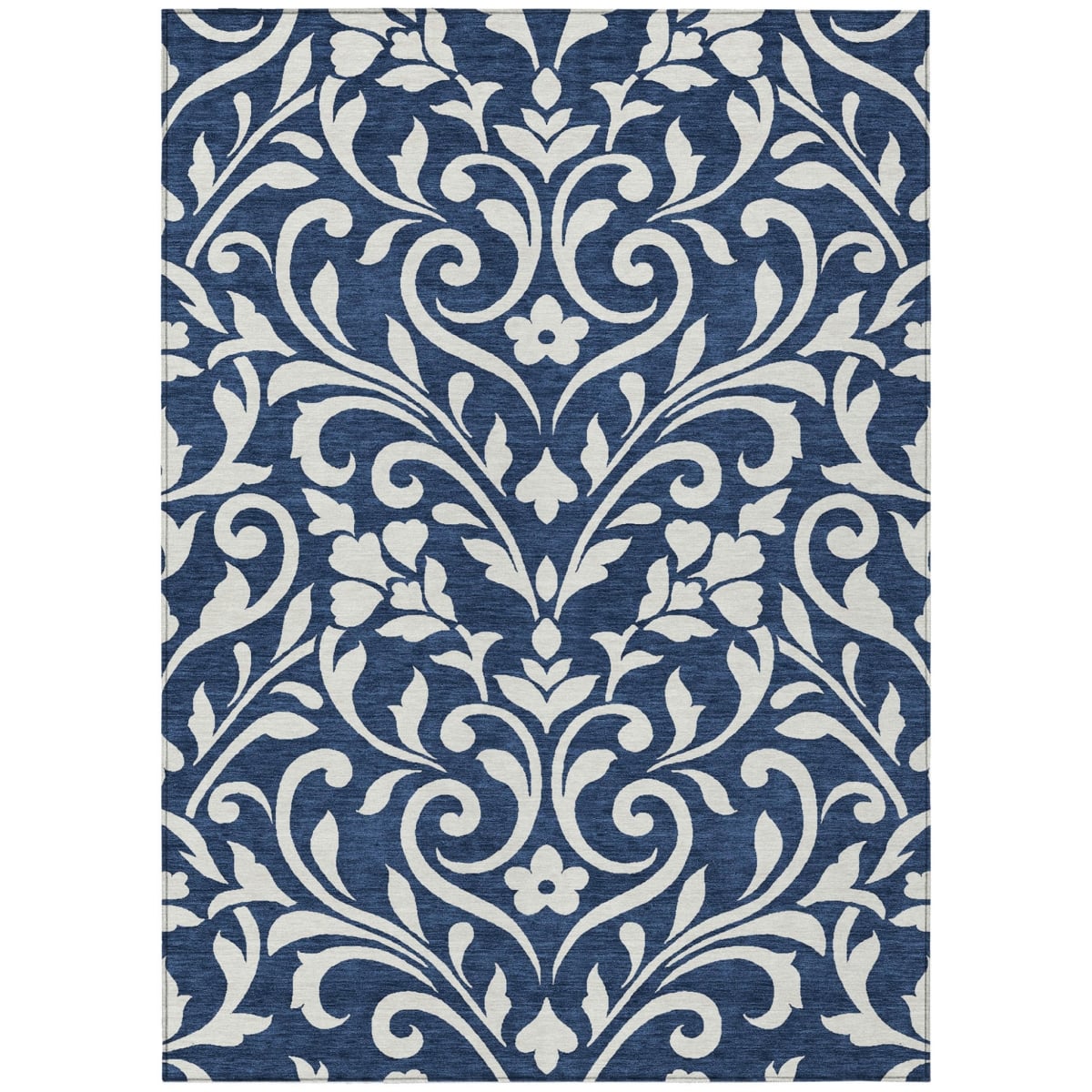 591460 5 x 8 ft. Navy Blue & Ivory Floral Washable Indoor & Outdoor Rectangle Area Rug