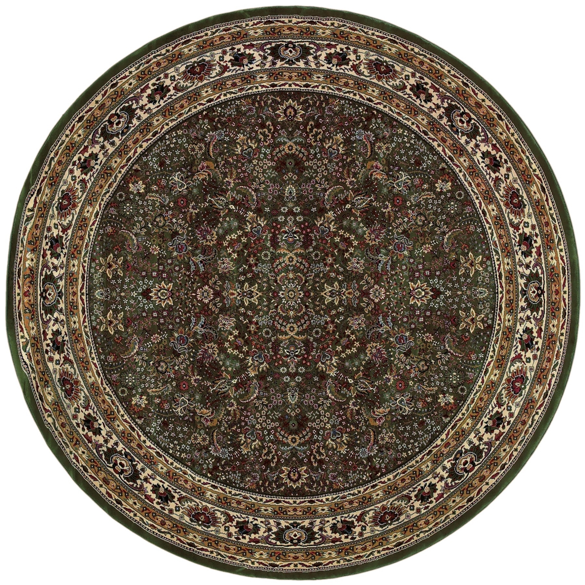 574155 6 ft. Green & Ivory Oriental Round Traditional Rug