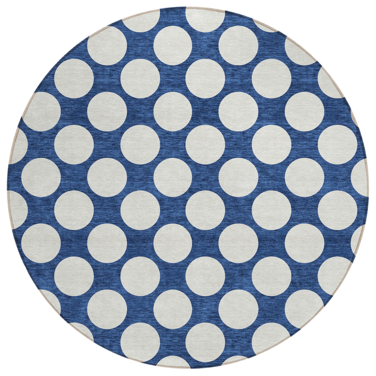 595255 8 ft. Navy Blue & Ivory Round Polka Dot Washable Indoor & Outdoor Area Rug