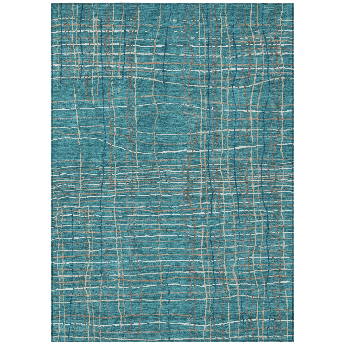 597433 3 x 5 ft. Teal Blue, Gray & Brown Striped Washable Indoor & Outdoor Rectangle Area Rug