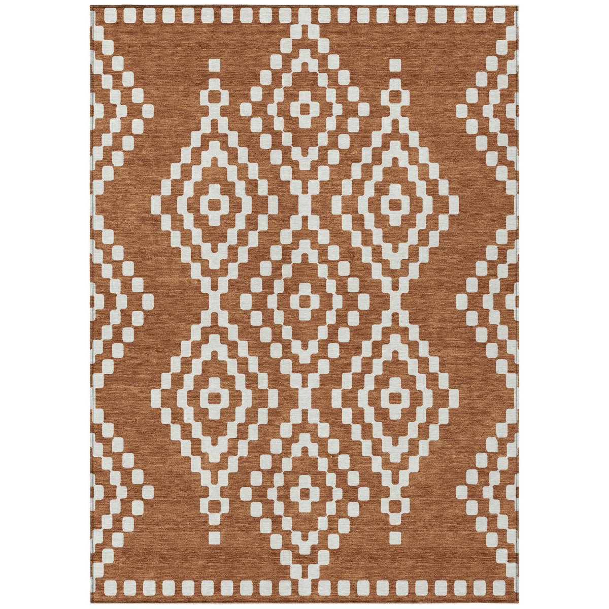 592682 10 x 14 ft. Terra Cotta & Ivory Geometric Washable Indoor & Outdoor Rectangle Area Rug