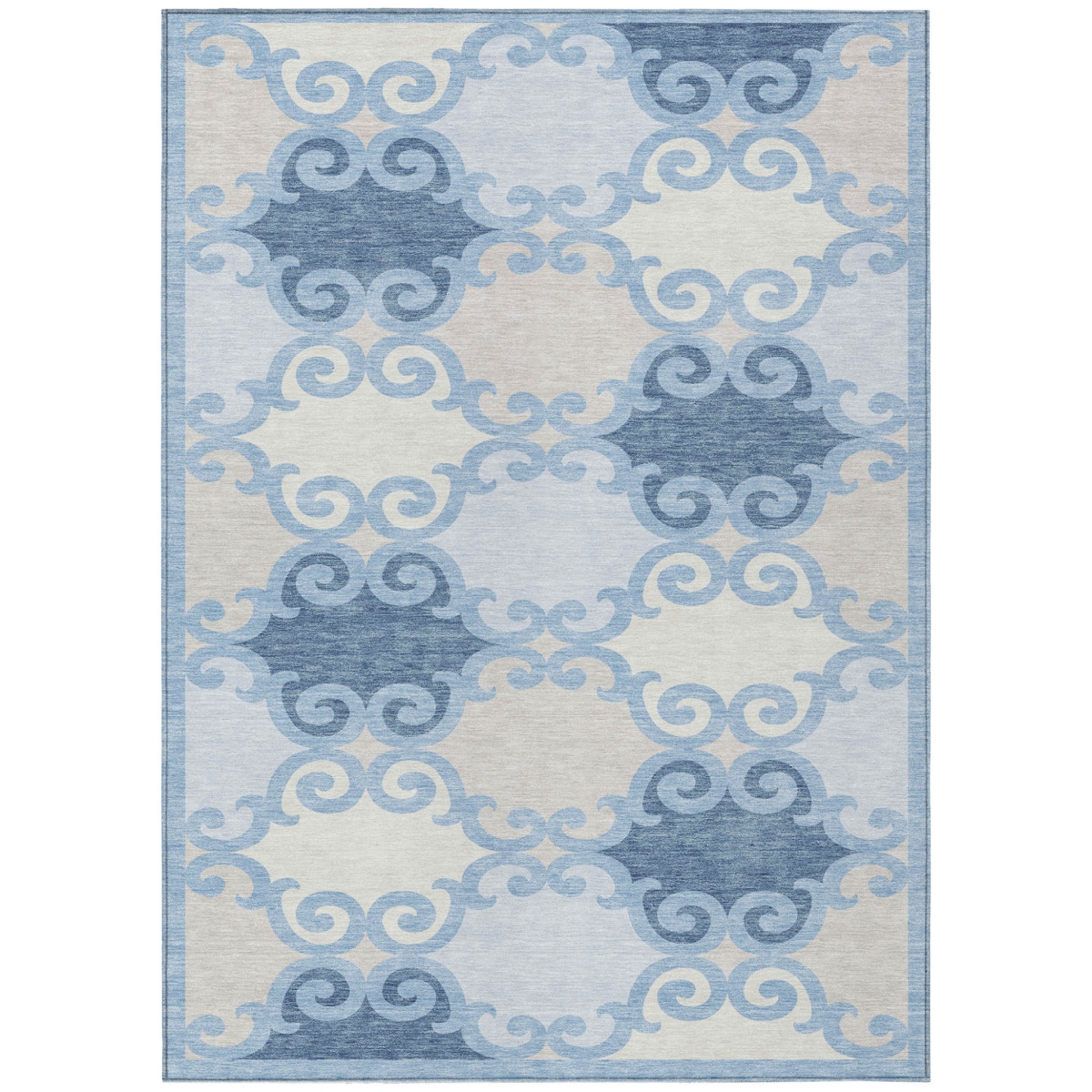 592048 5 x 8 ft. Sky Blue, Gray & Ivory Trellis Washable Indoor & Outdoor Rectangle Area Rug