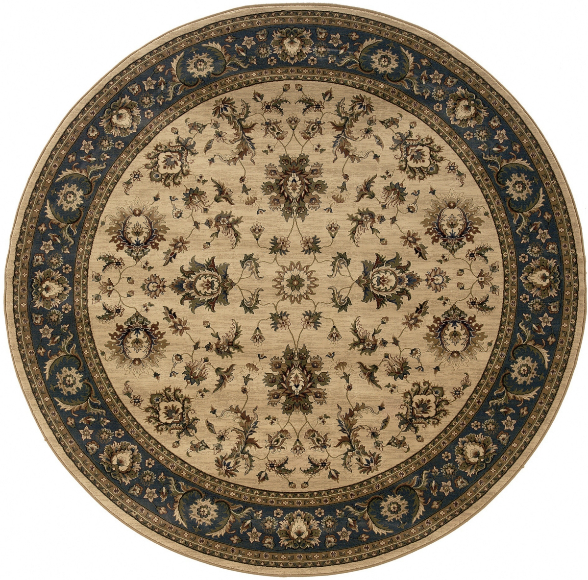 574183 8 ft. Ivory & Blue Oriental Round Traditional Rug