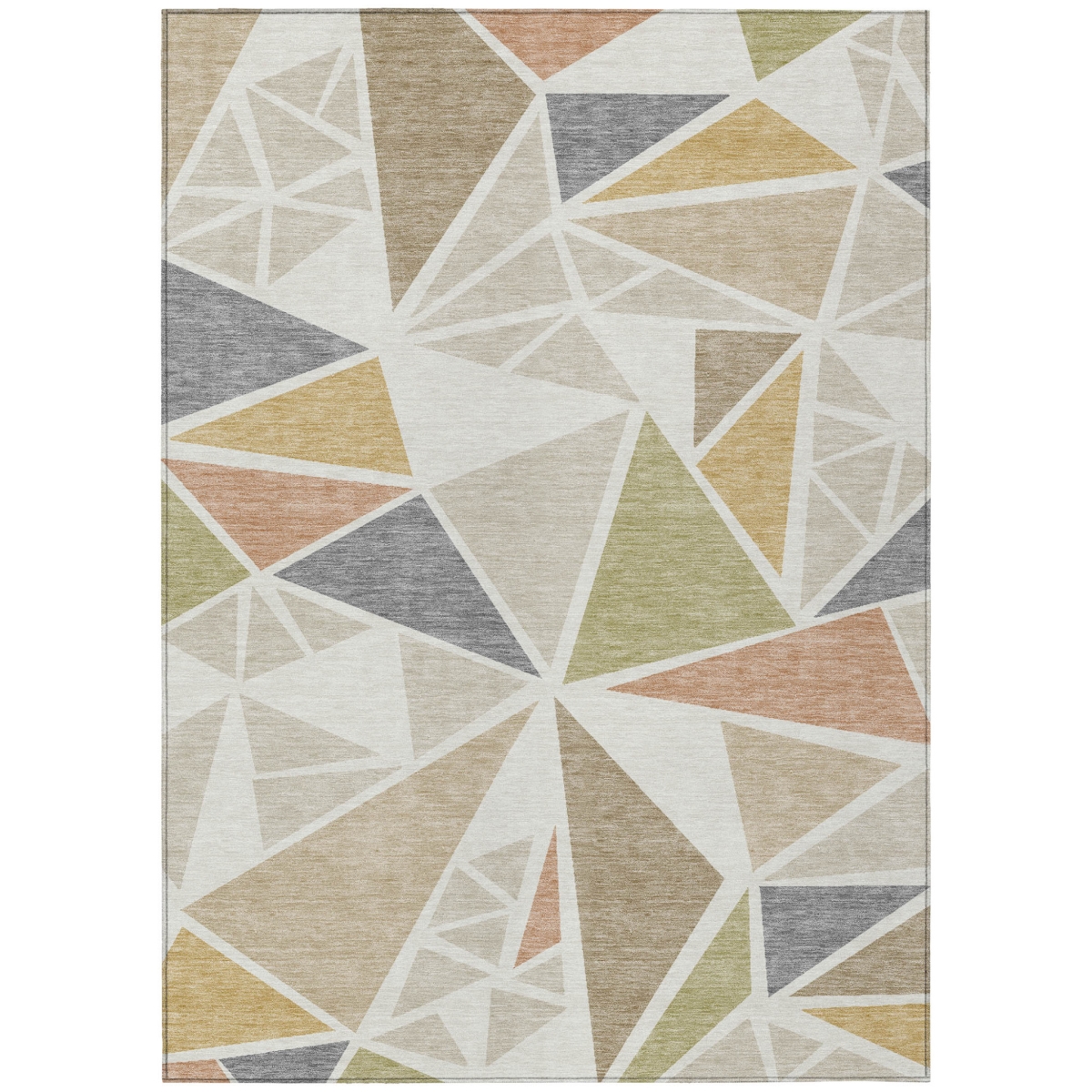 600376 9 x 12 ft. Ivory, Brown & Green Geometric Washable Indoor & Outdoor Rectangle Area Rug