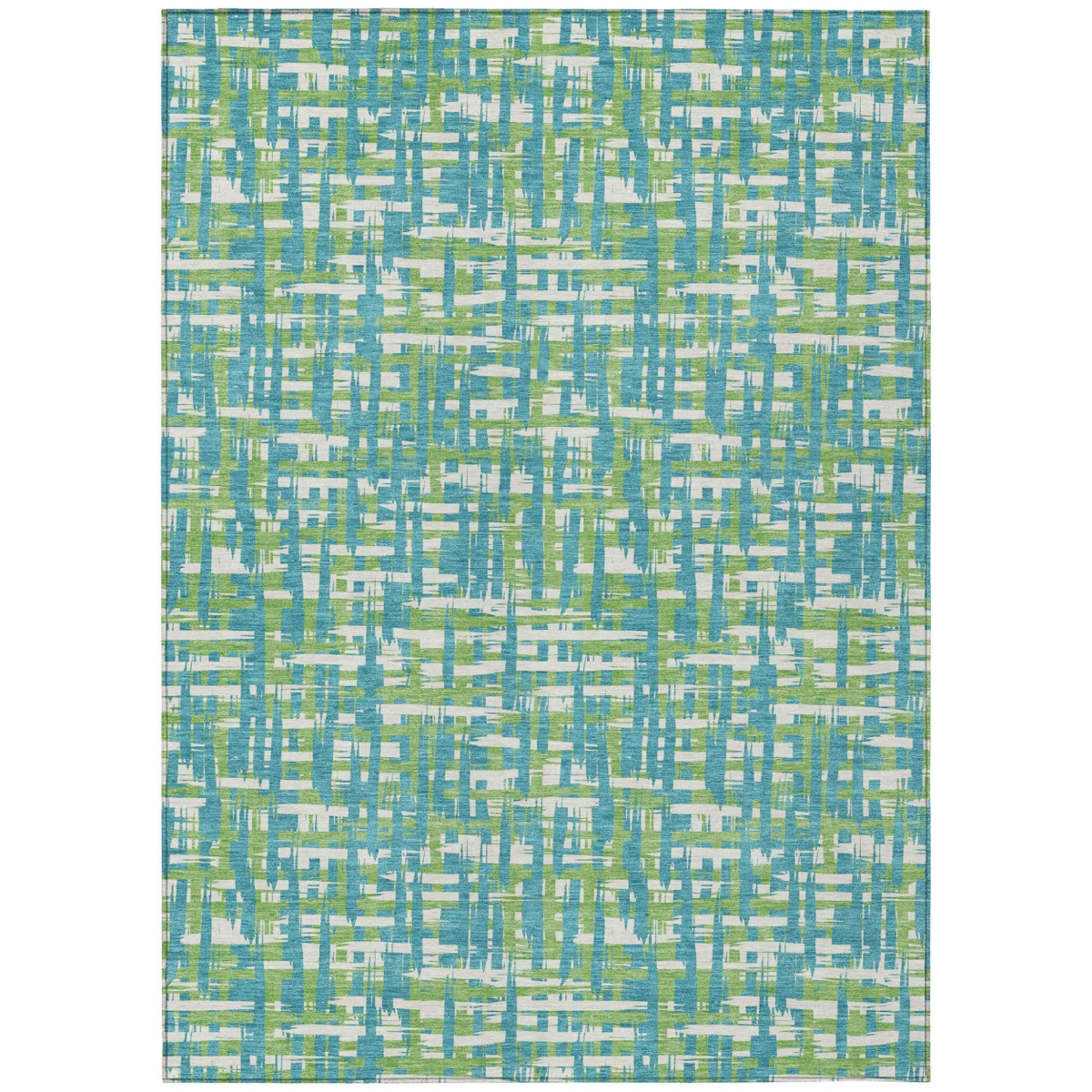 602599 3 x 5 ft. Turquoise Green & Ivory Abstract Washable Indoor & Outdoor Rectangle Area Rug