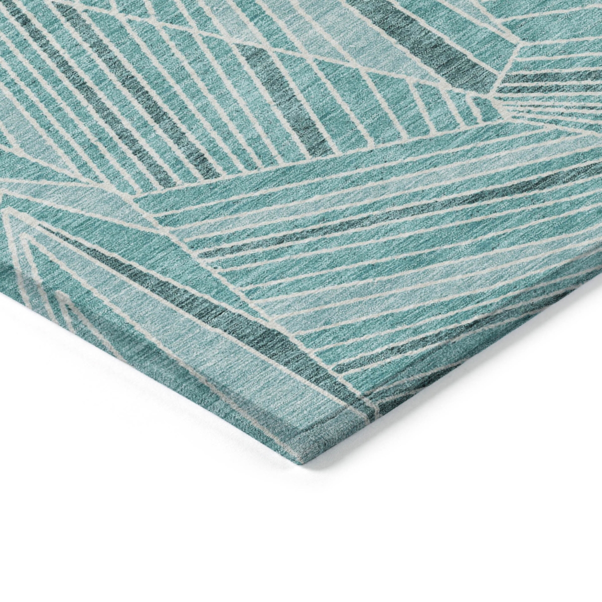 594813 9 x 12 ft. Teal Blue & Ivory Geometric Washable Indoor & Outdoor Rectangle Area Rug
