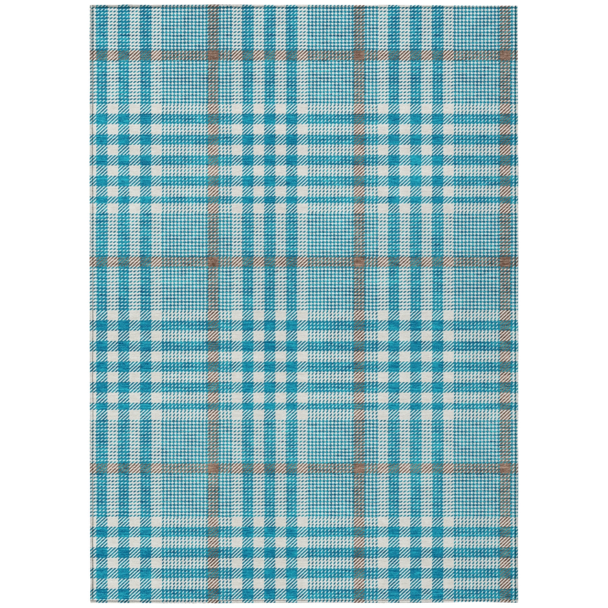601518 3 x 5 ft. Teal Blue, Ivory & Brown Plaid Washable Indoor & Outdoor Rectangle Area Rug