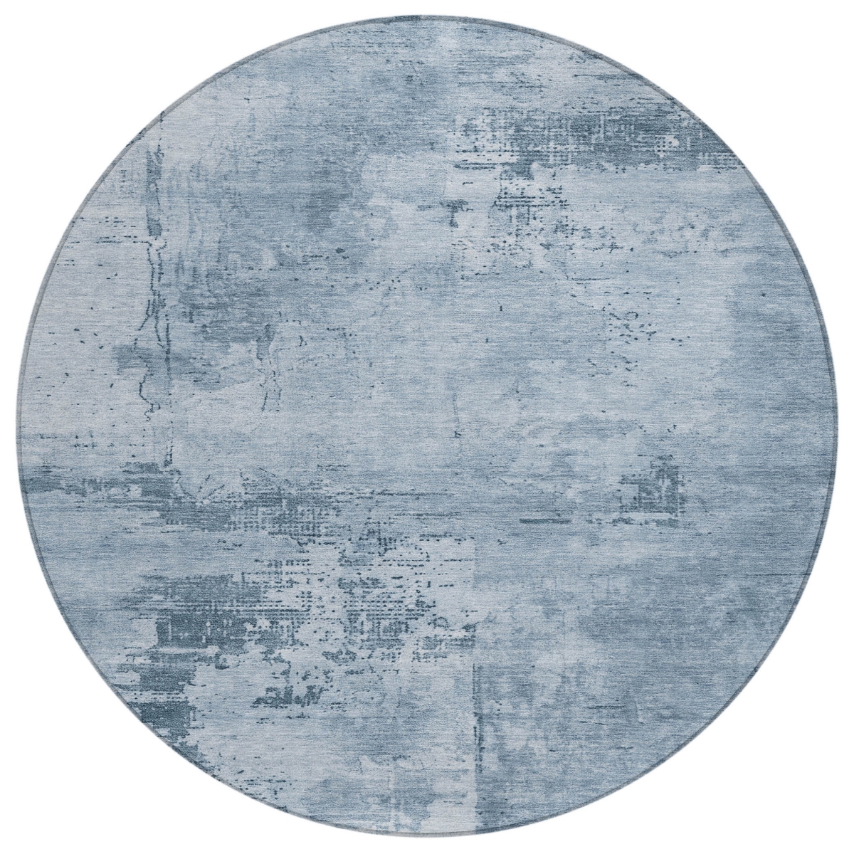 602697 8 ft. Denim Blue & Silver Round Abstract Washable Indoor & Outdoor Area Rug