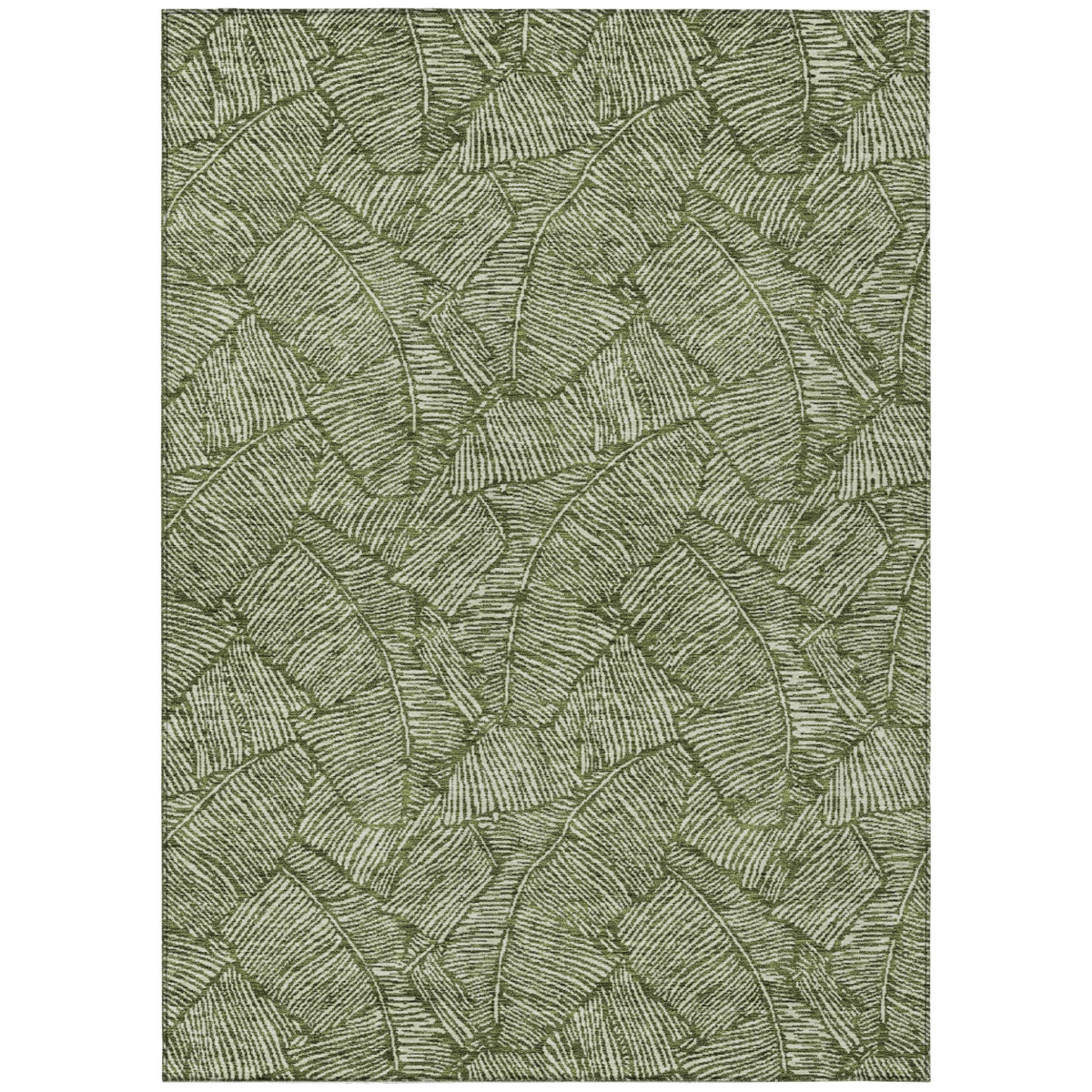 594648 5 x 8 ft. Olive Green & Light Green Floral Washable Indoor & Outdoor Rectangle Area Rug
