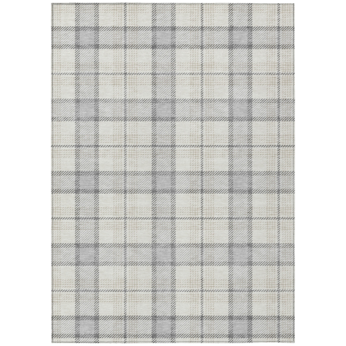 601368 3 x 5 ft. Silver & Gray Plaid Washable Indoor & Outdoor Rectangle Area Rug
