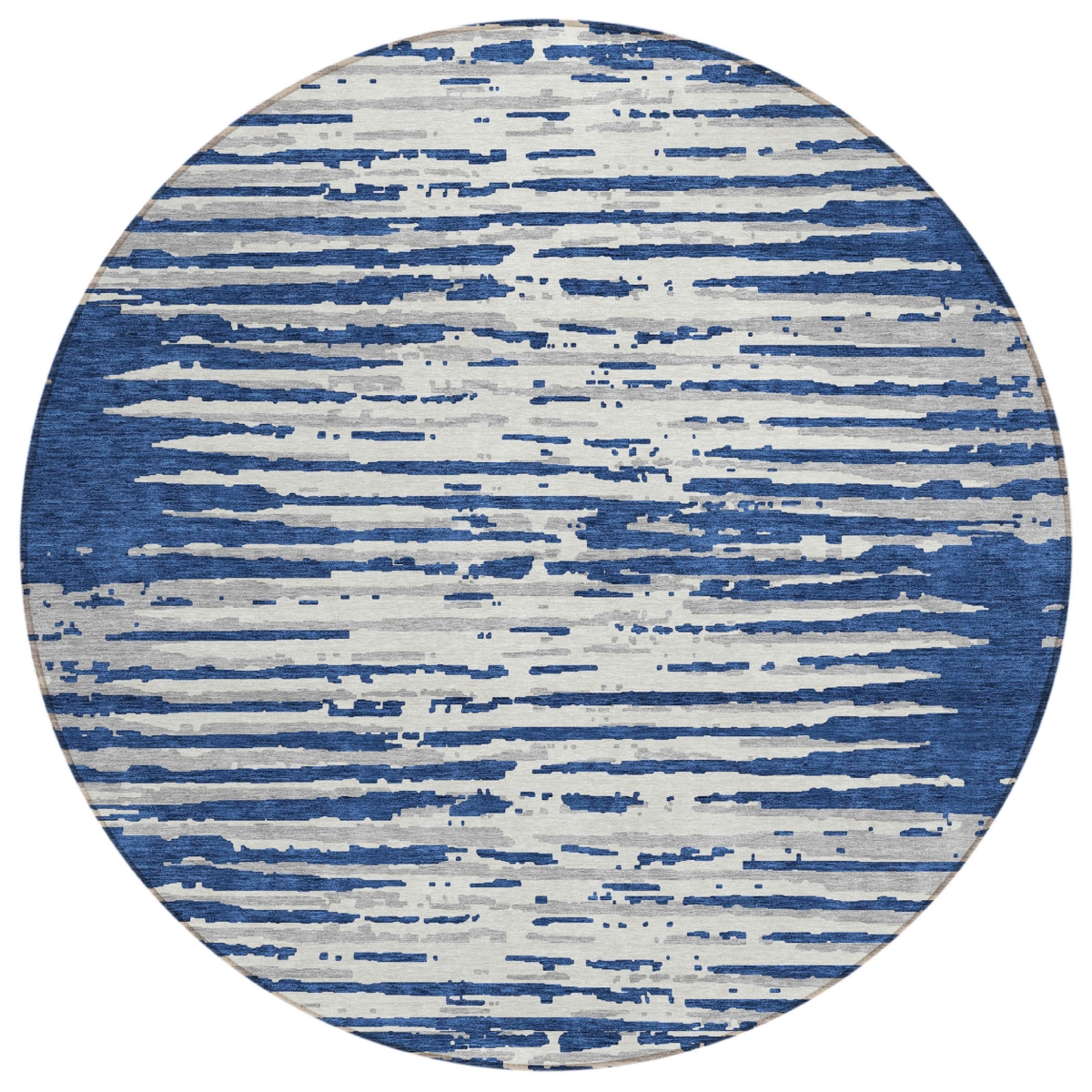 592403 8 ft. Navy Blue & Ivory Round Striped Washable Indoor & Outdoor Area Rug