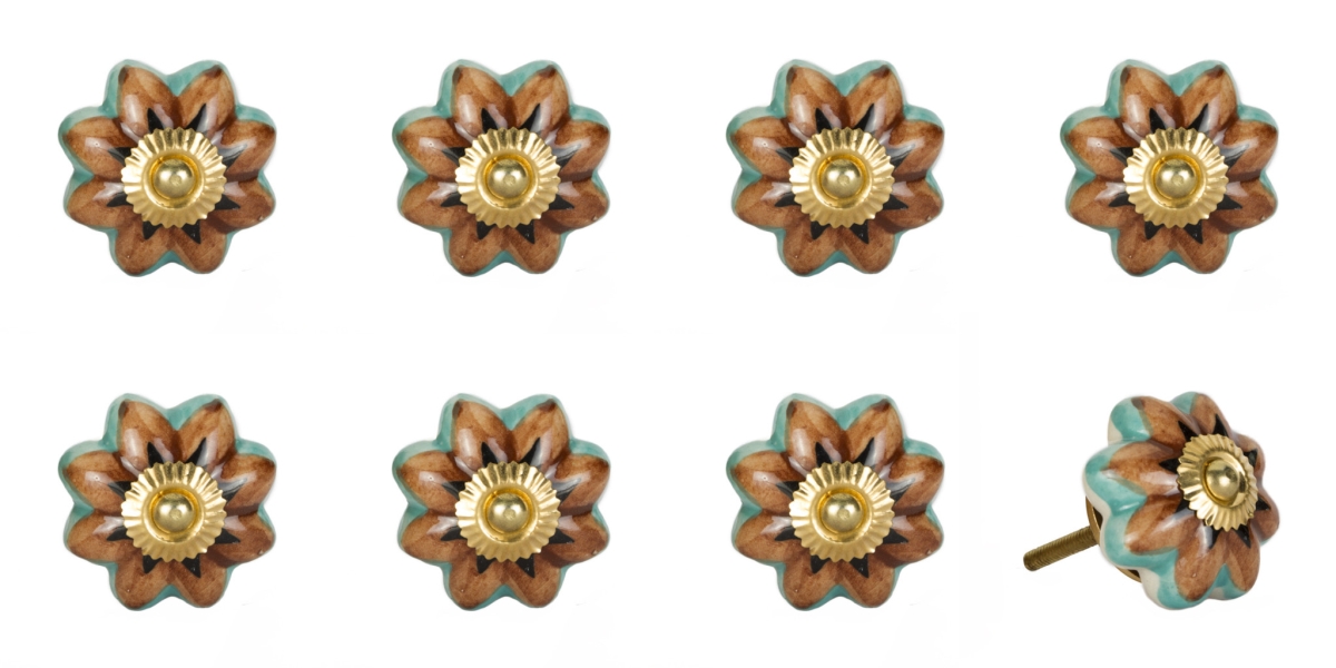 544437 Blue & Red Ceramic & Metal Drawer Pull Knobs - Set of 8