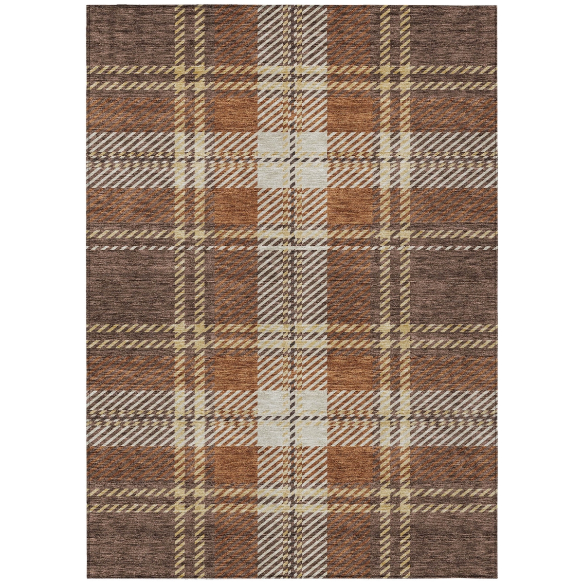 596325 9 x 12 ft. Chocolate, Copper & Gold Plaid Washable Indoor & Outdoor Rectangle Area Rug
